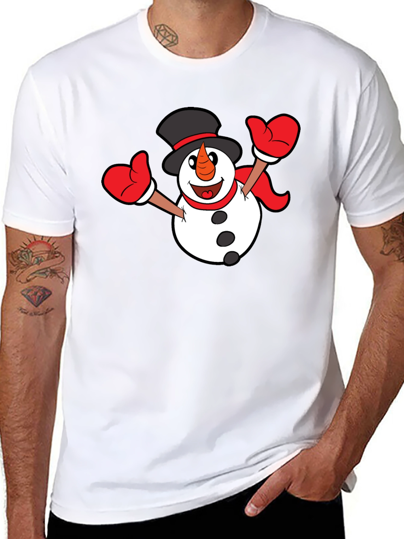 Festive Snowman Graphic T-Shirt - Black