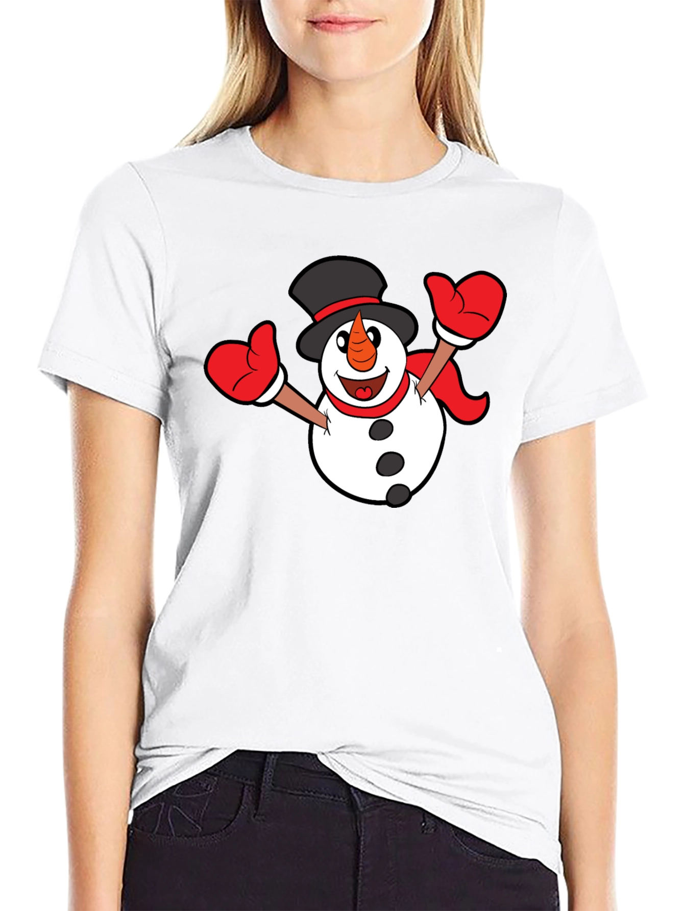 Festive Snowman Graphic T-Shirt - Black