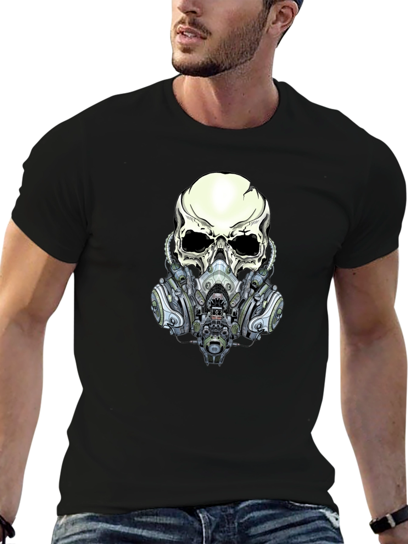 Skull Gas Mask Graphic Tee - Edgy Style