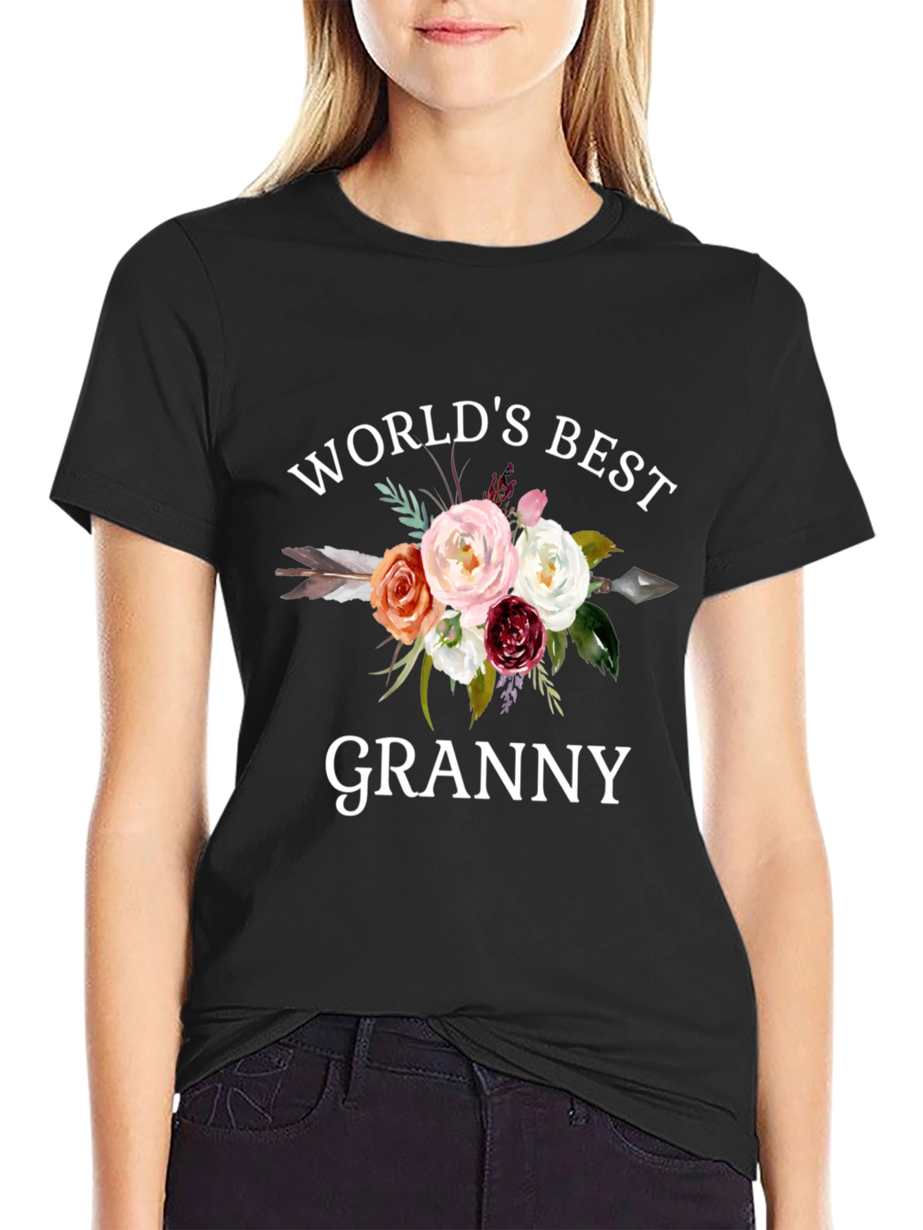 Worlds Best Granny Floral Arrow T-Shirt
