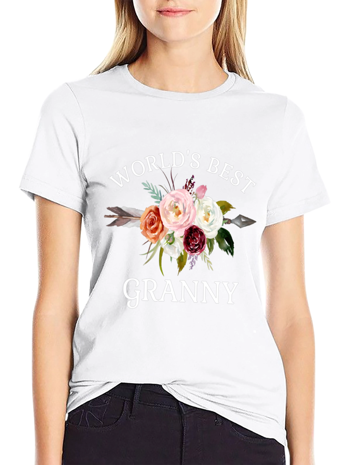 Worlds Best Granny Floral Arrow T-Shirt