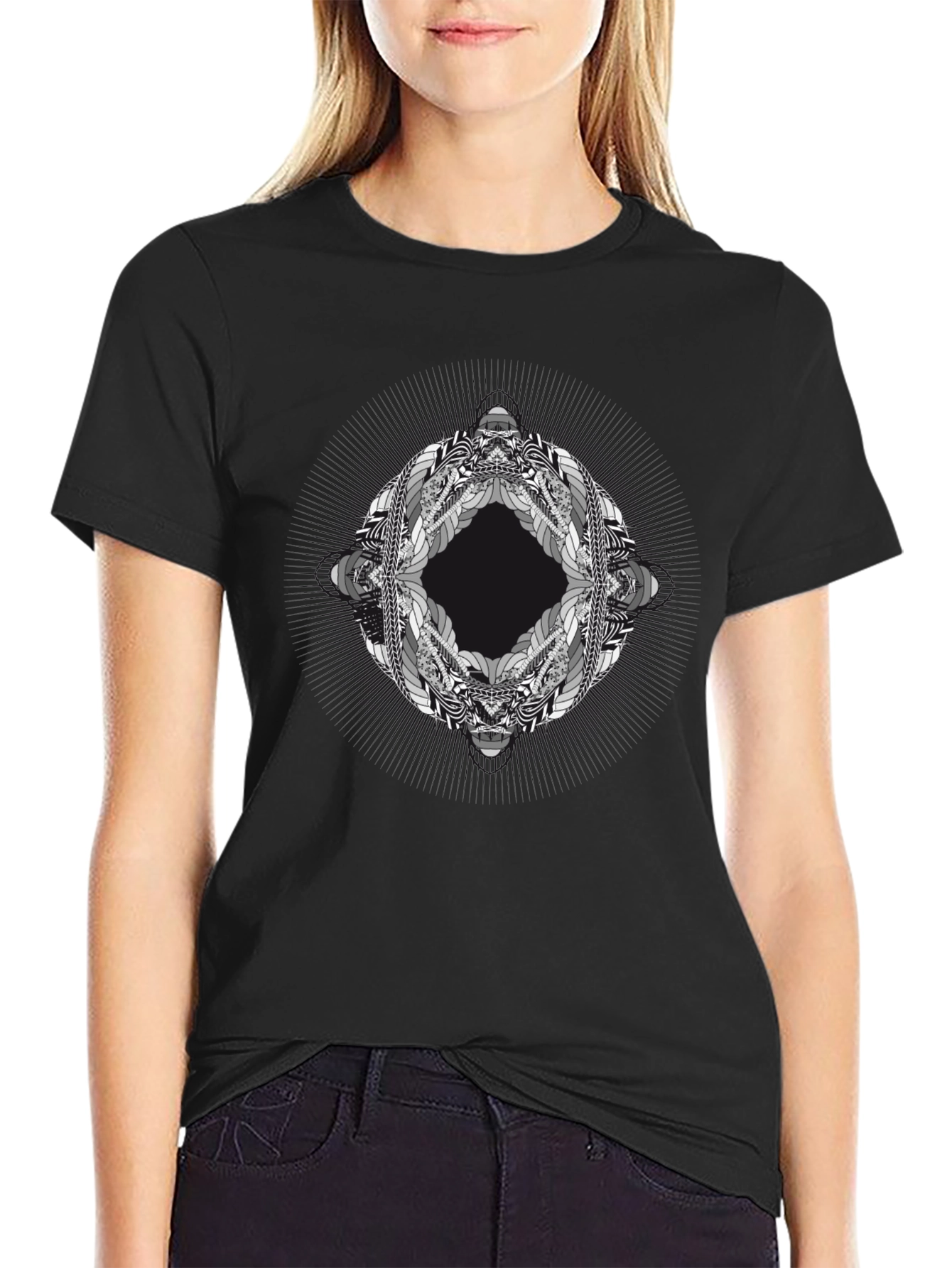 Abstract Geometric Graphic Print Black T-Shirt