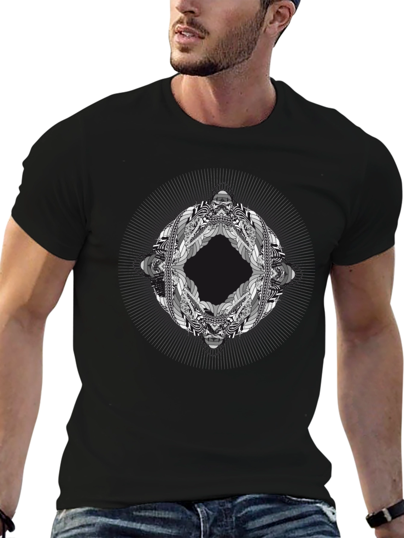 Abstract Geometric Graphic Print Black T-Shirt