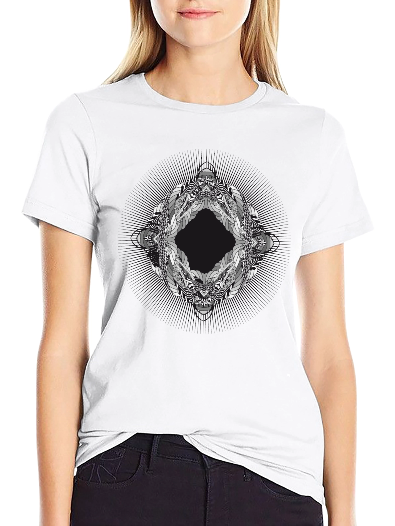 Abstract Geometric Graphic Print Black T-Shirt