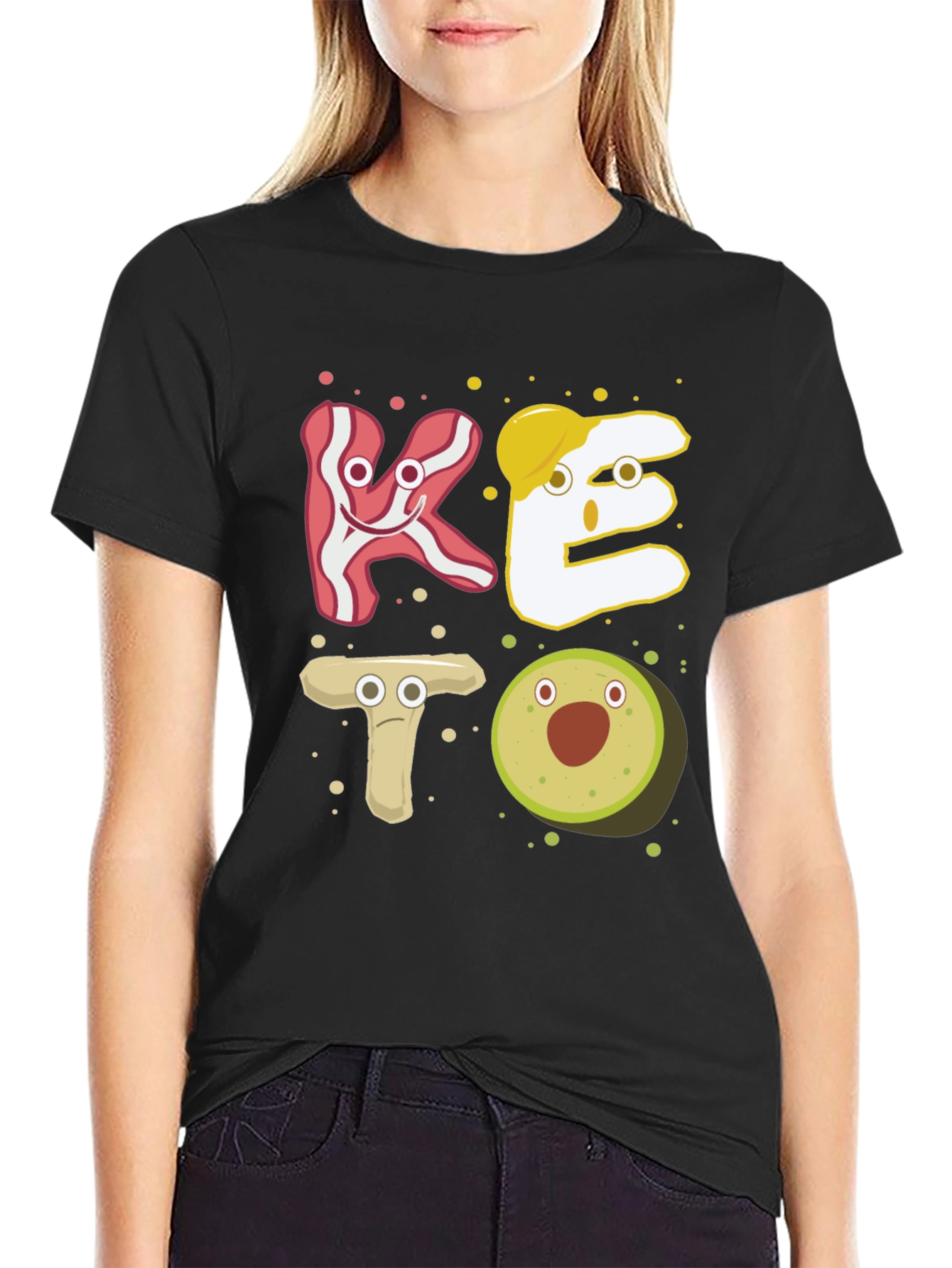 Keto Cartoon Food T-Shirt - Black