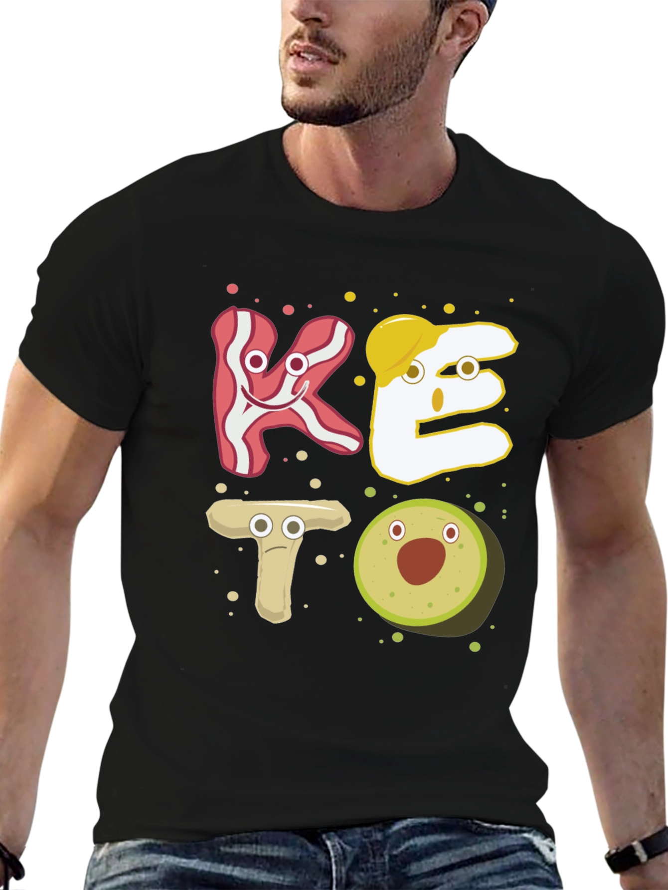 Keto Cartoon Food T-Shirt - Black