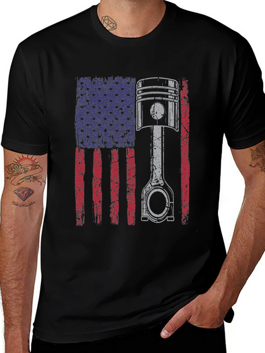 American Flag Piston T-Shirt - Automotive Enthusiast Apparel