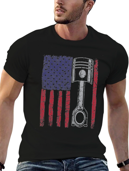 American Flag Piston T-Shirt - Automotive Enthusiast Apparel