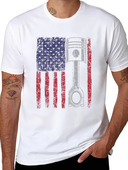 American Flag Piston T-Shirt - Automotive Enthusiast Apparel