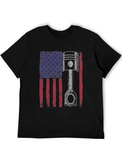 American Flag Piston T-Shirt - Automotive Enthusiast Apparel