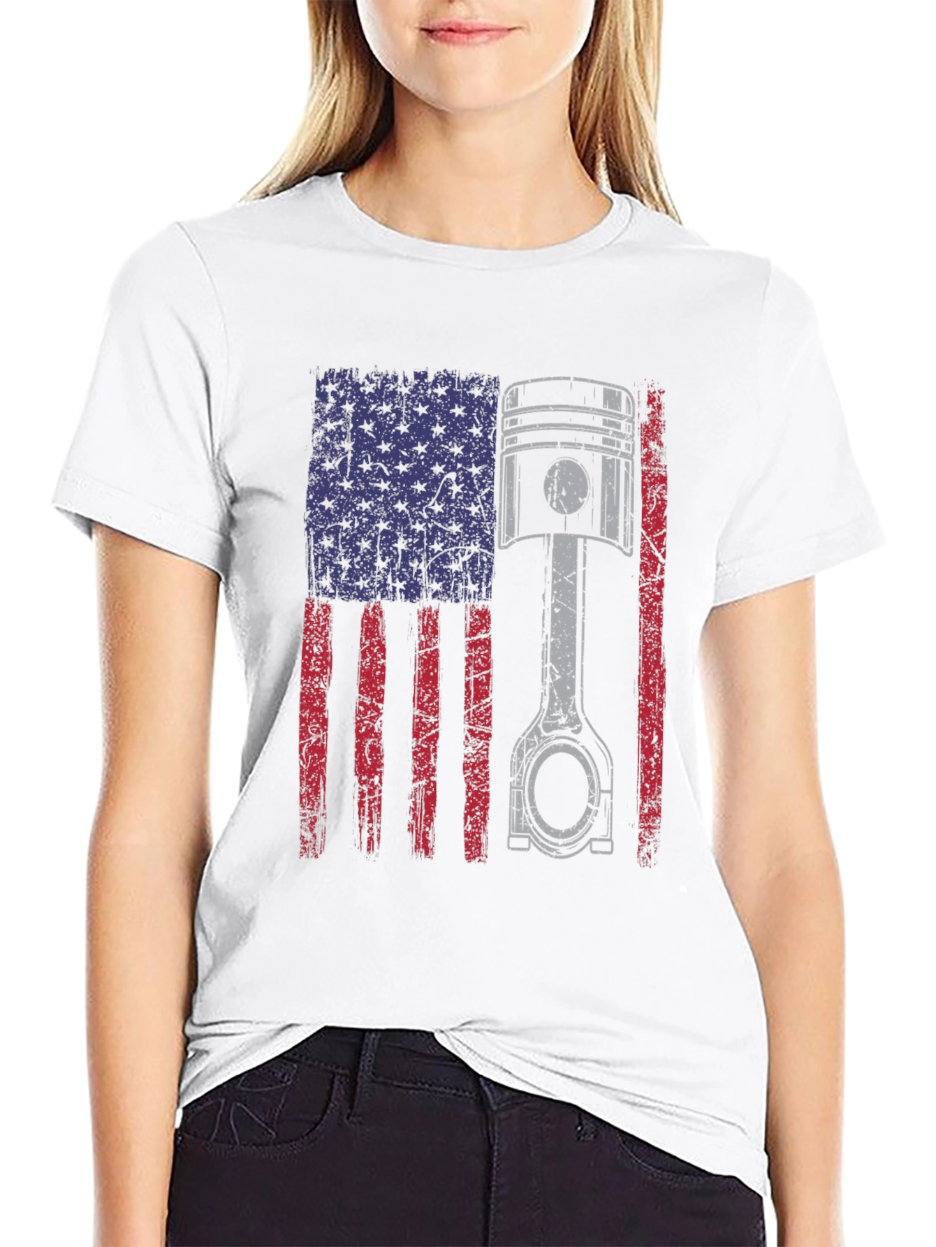 American Flag Piston T-Shirt - Automotive Enthusiast Apparel