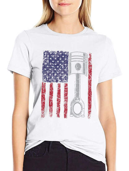 American Flag Piston T-Shirt - Automotive Enthusiast Apparel