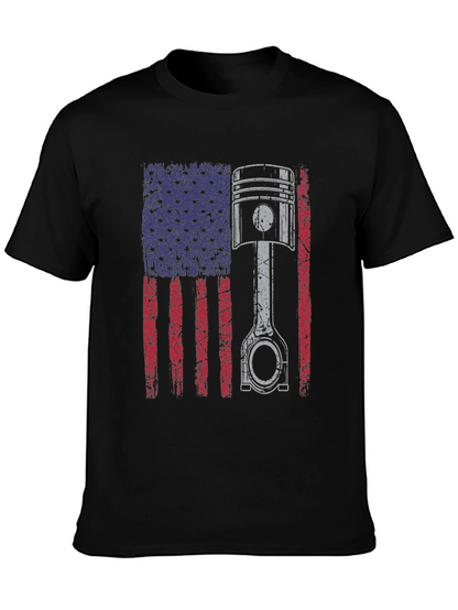 American Flag Piston T-Shirt - Automotive Enthusiast Apparel
