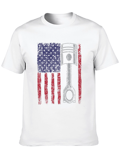 American Flag Piston T-Shirt - Automotive Enthusiast Apparel