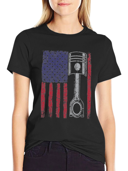 American Flag Piston T-Shirt - Automotive Enthusiast Apparel