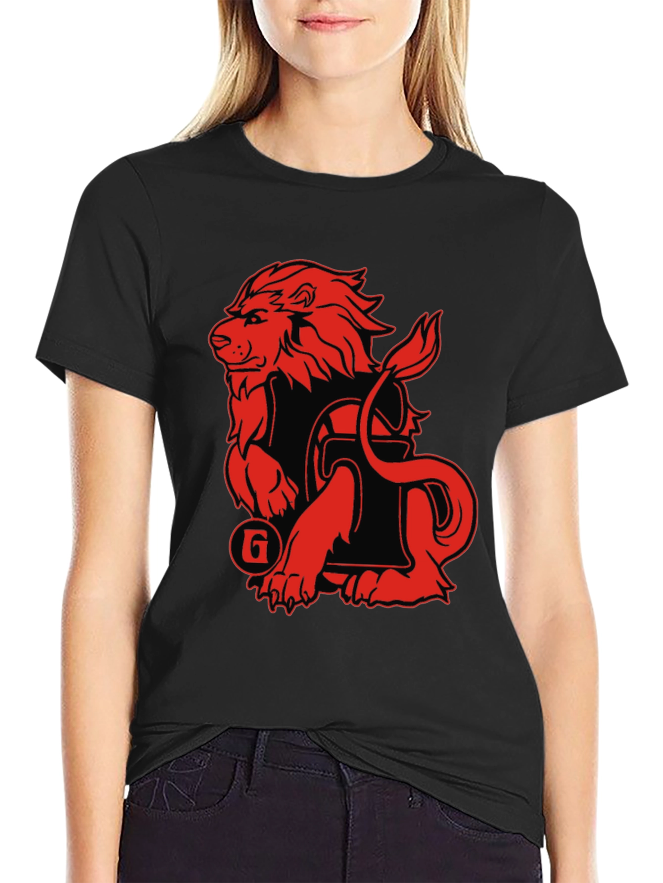 Lion Graphic Print T-Shirt - Black