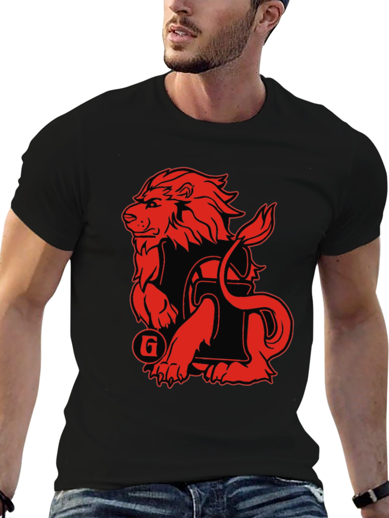 Lion Graphic Print T-Shirt - Black