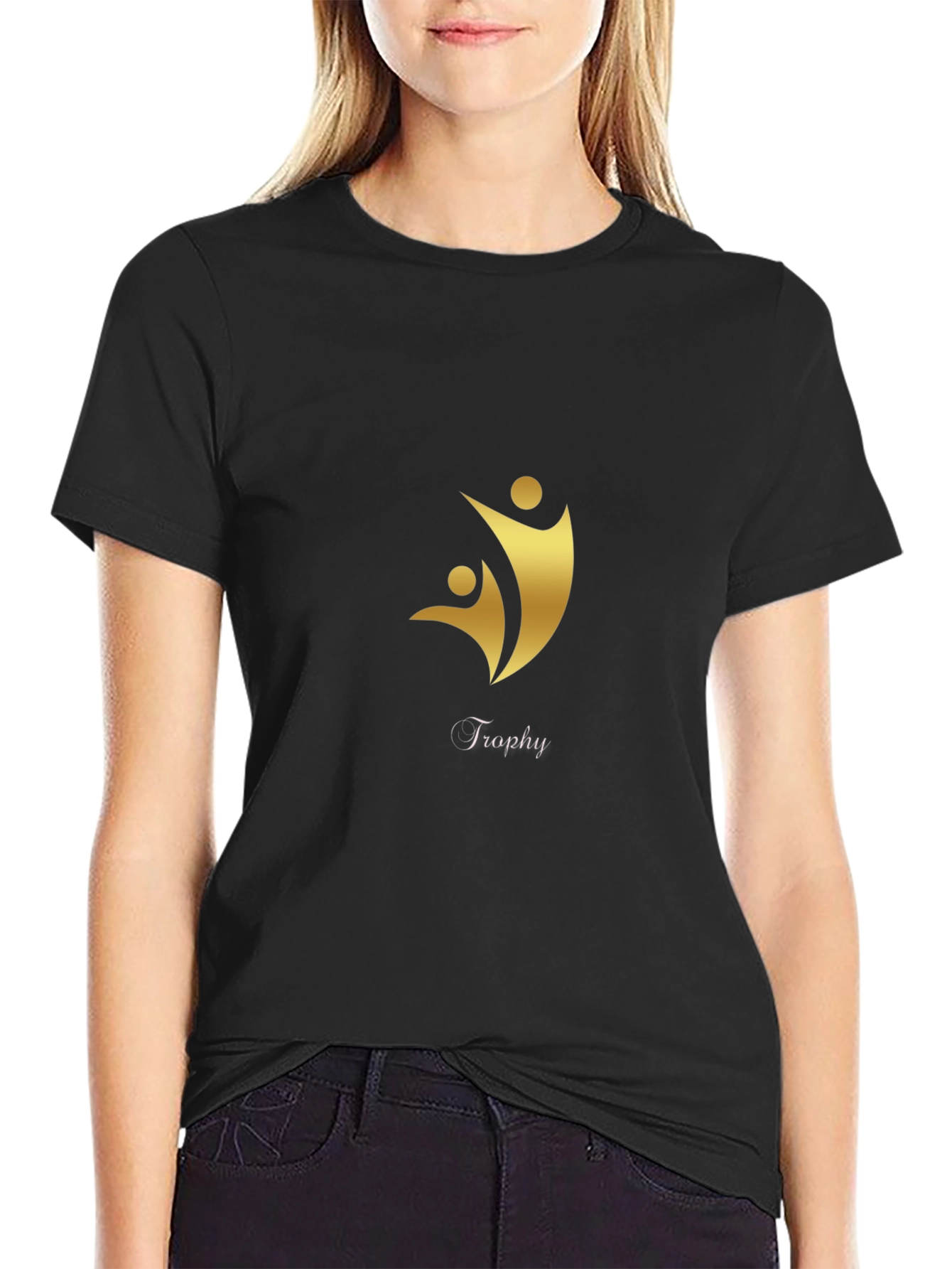 Black T-Shirt with Gold Trophy Graphic