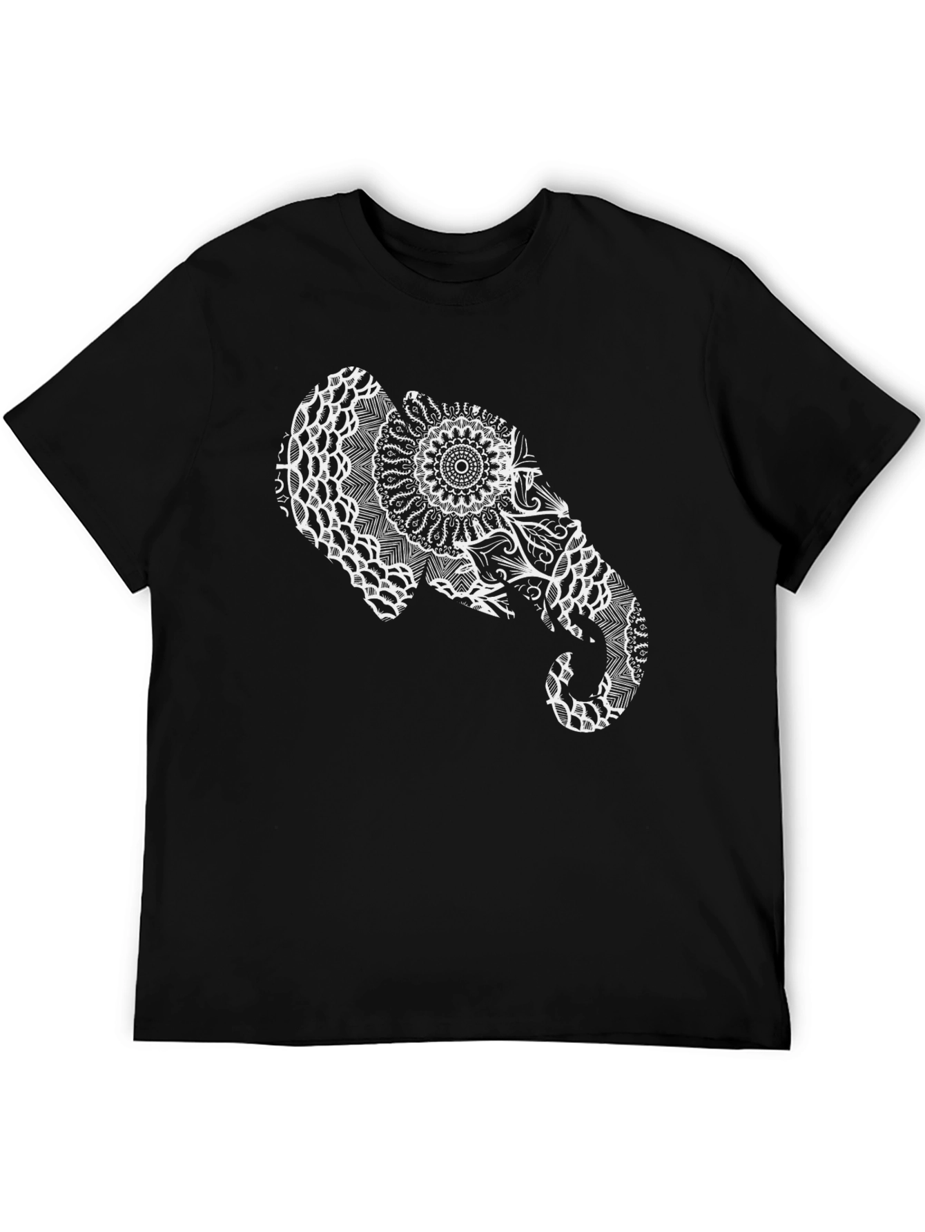 Elephant Mandala Graphic Tee - Black Cotton Casual Shirt