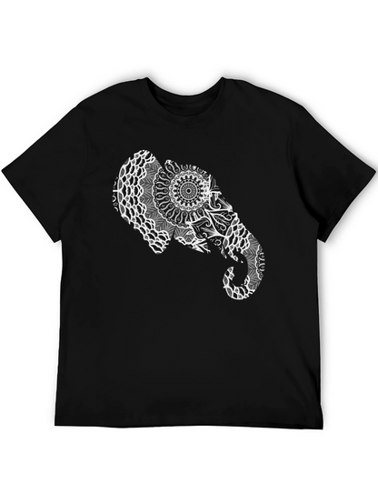 Elephant Mandala Graphic Tee - Black Cotton Casual Shirt