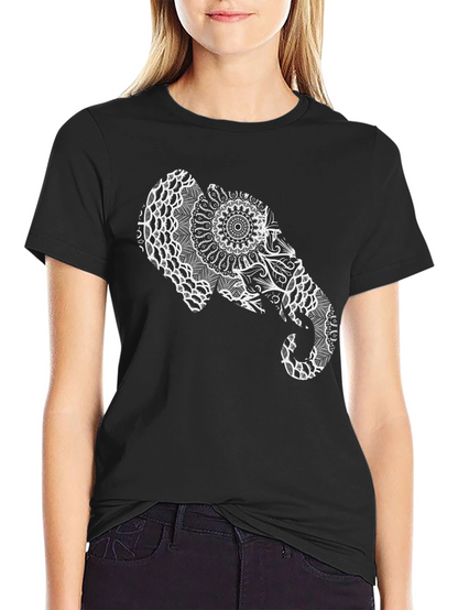 Elephant Mandala Graphic Tee - Black Cotton Casual Shirt