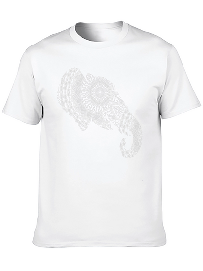 Elephant Mandala Graphic Tee - Black Cotton Casual Shirt
