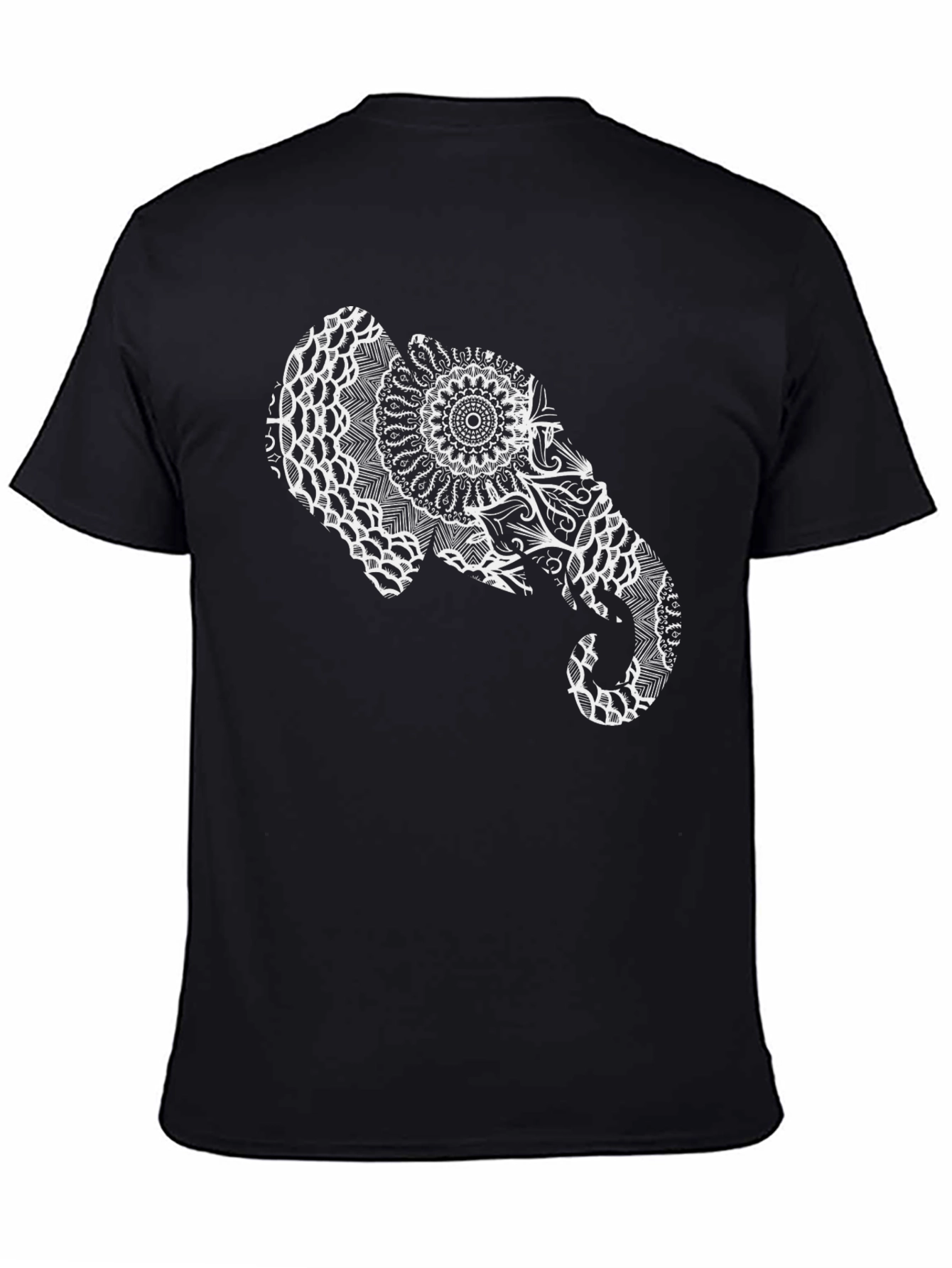 Elephant Mandala Graphic Tee - Black Cotton Casual Shirt