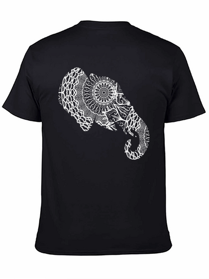 Elephant Mandala Graphic Tee - Black Cotton Casual Shirt