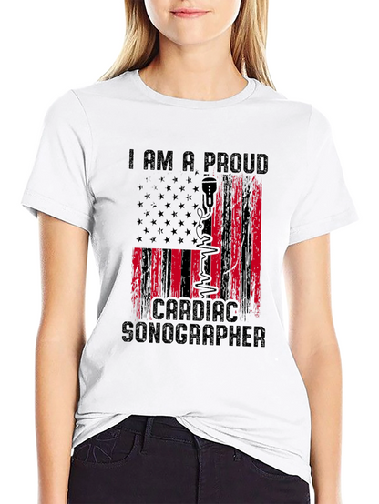Proud Cardiac Sonographer T-Shirt - American Flag Design