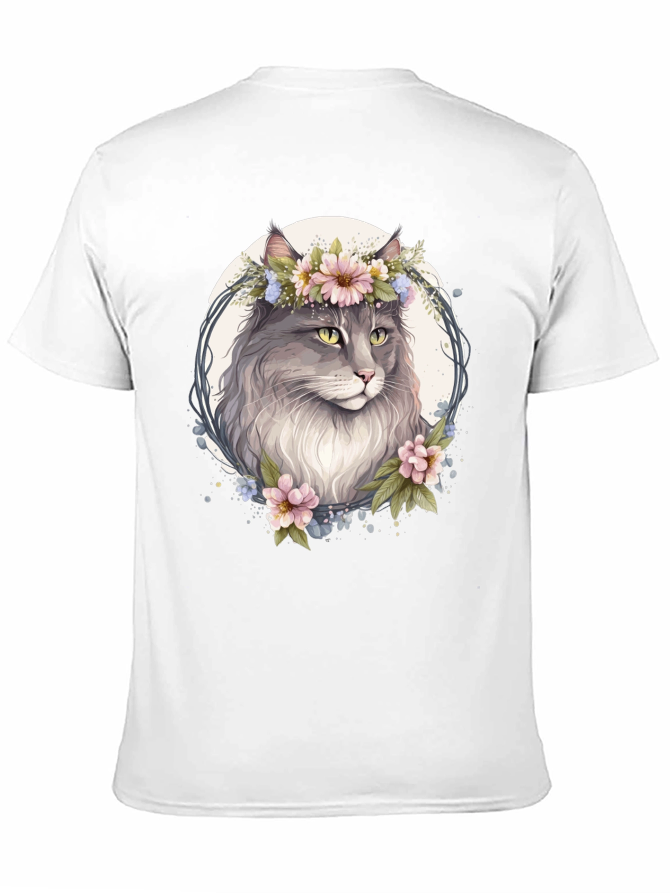 Floral Cat Graphic Black T-Shirt
