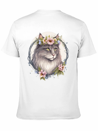 Floral Cat Graphic Black T-Shirt