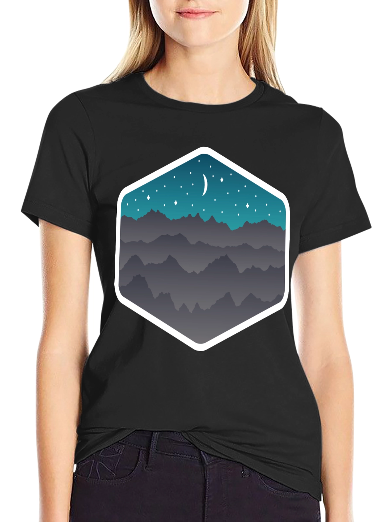 Mountain Moonscape Graphic Tee - Black