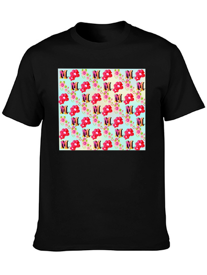 Floral M Patterned Black T-Shirt