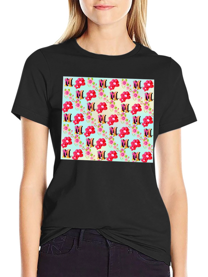 Floral M Patterned Black T-Shirt