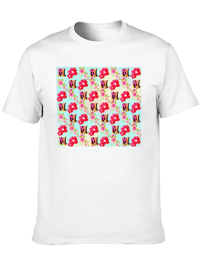 Floral M Patterned Black T-Shirt