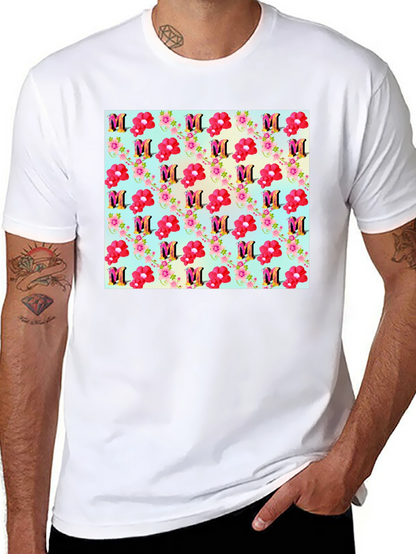 Floral M Patterned Black T-Shirt