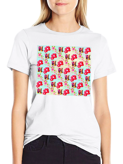 Floral M Patterned Black T-Shirt