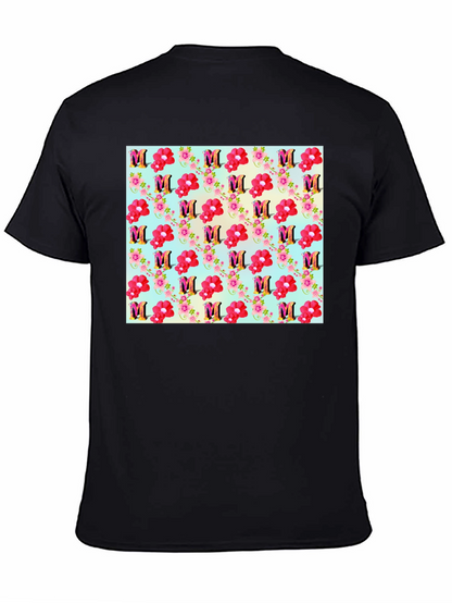 Floral M Patterned Black T-Shirt