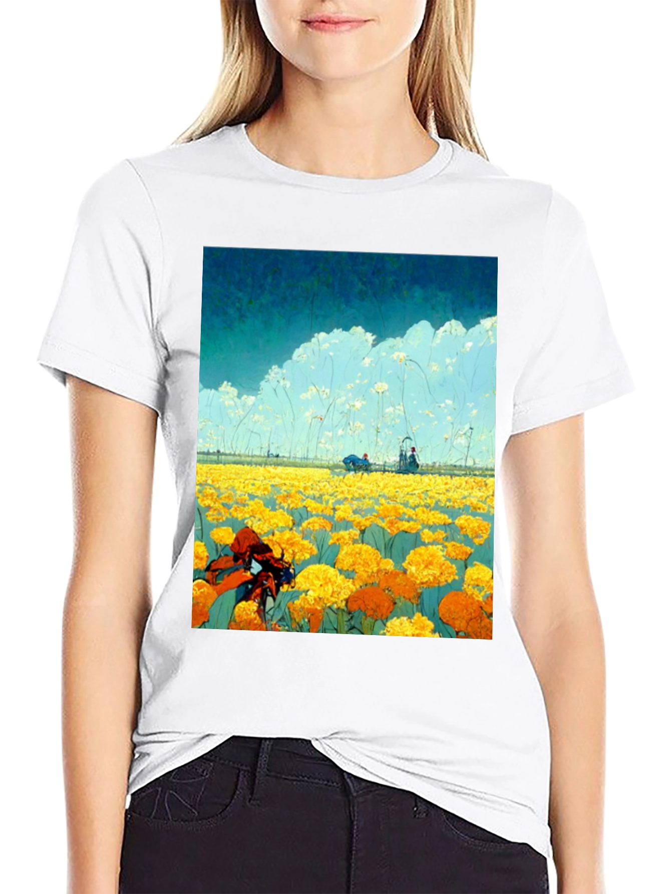 Floral Field Graphic Tee - Unique Design