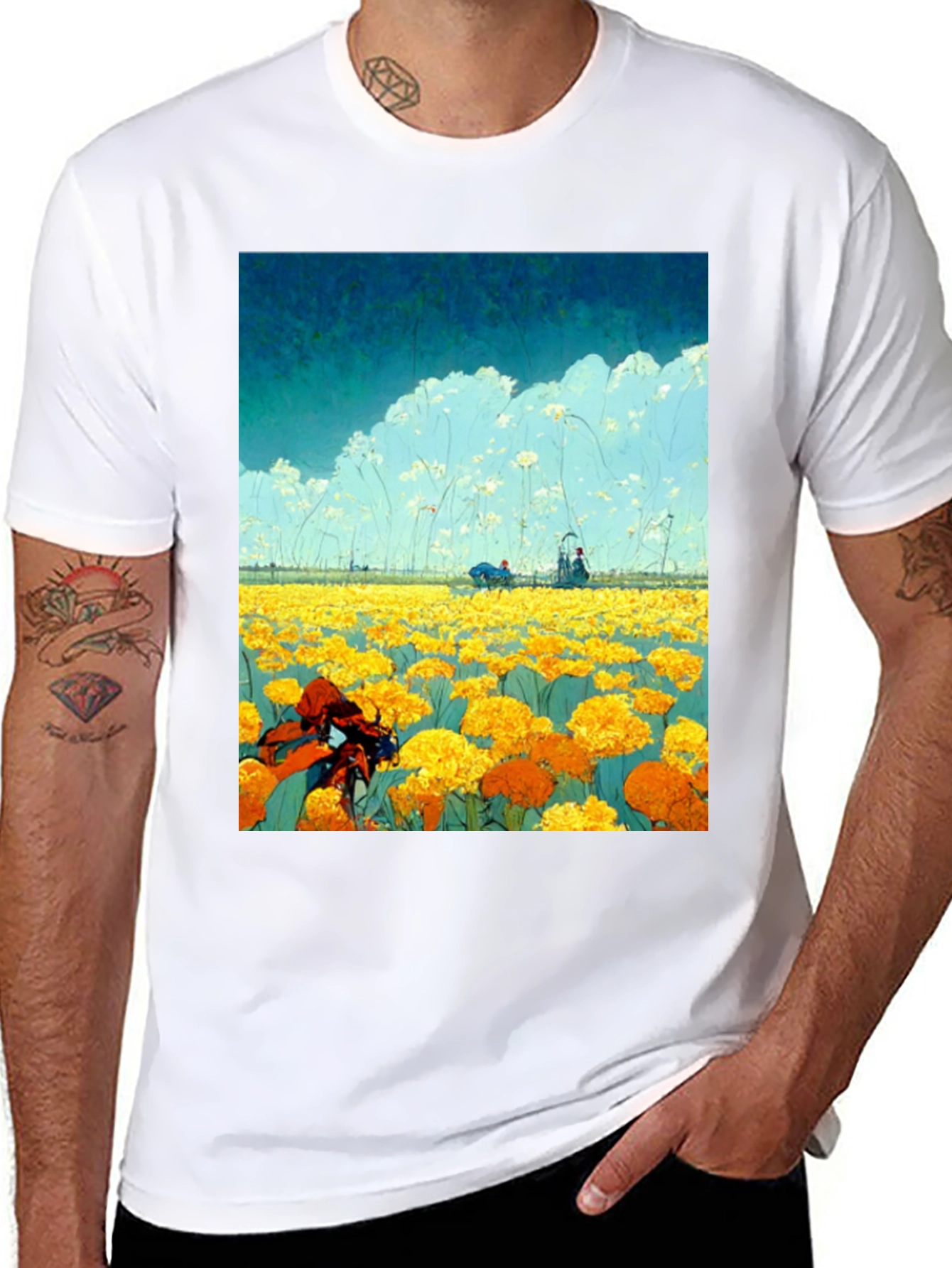 Floral Field Graphic Tee - Unique Design