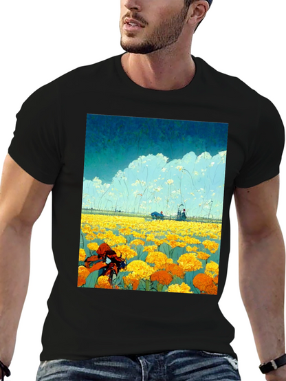Floral Field Graphic Tee - Unique Design