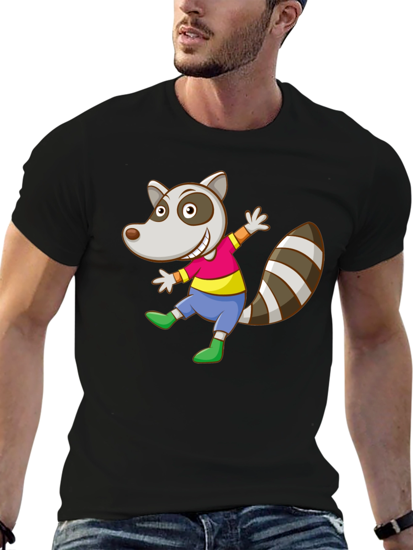 Cartoon Raccoon Graphic Tee - Fun Animal T-Shirt