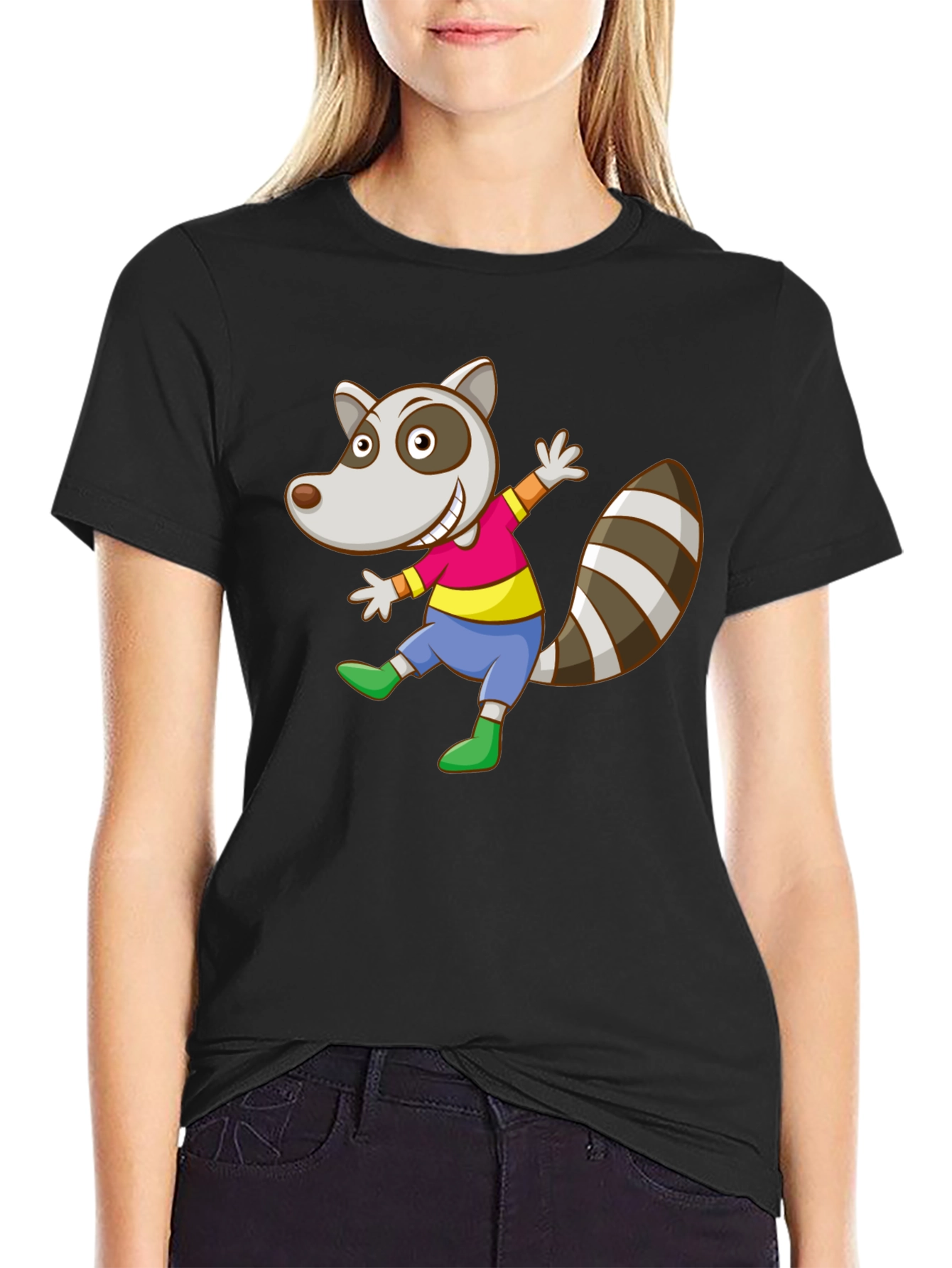 Cartoon Raccoon Graphic Tee - Fun Animal T-Shirt