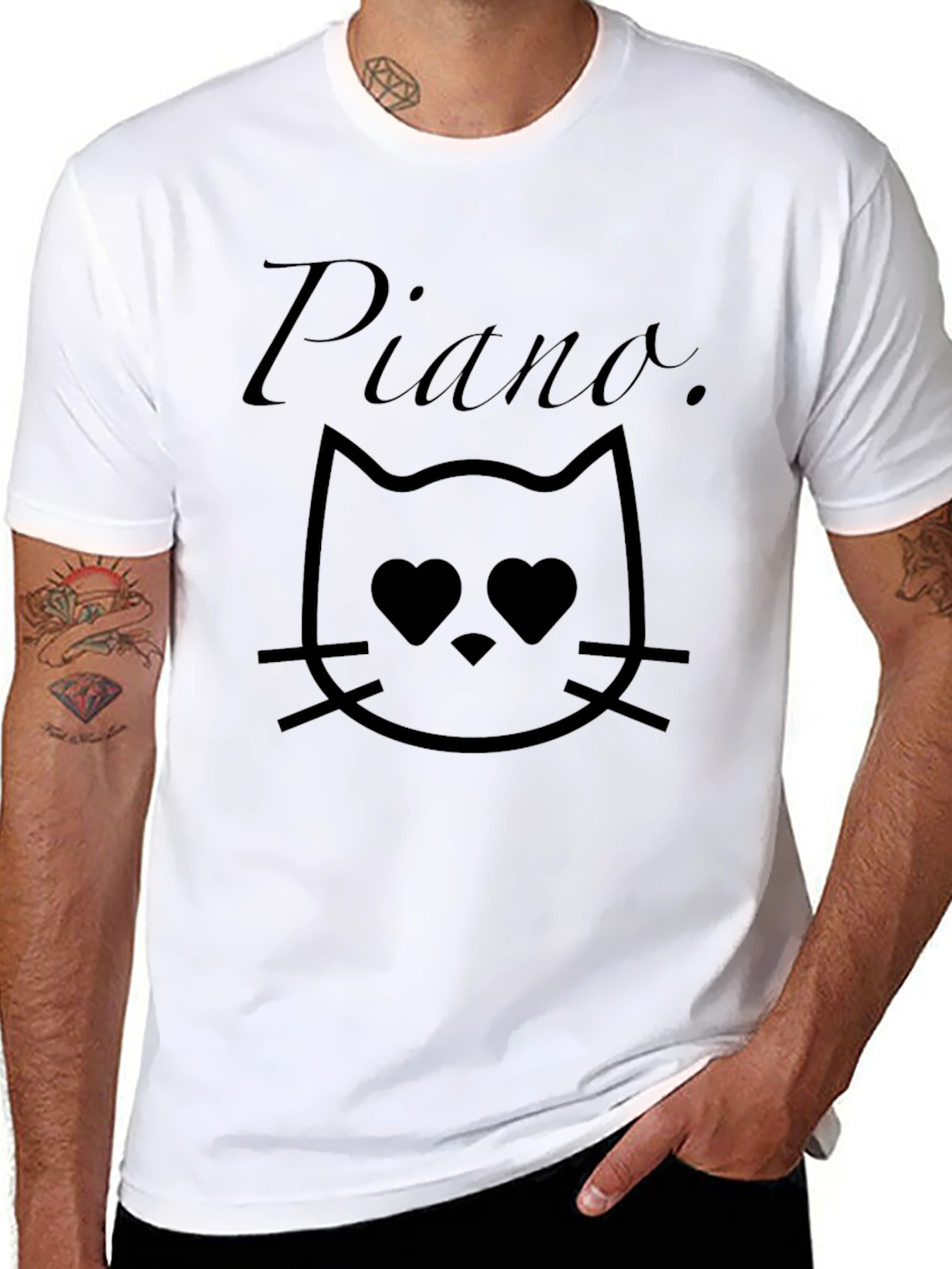 Piano Cat T-Shirt - Black Graphic Tee