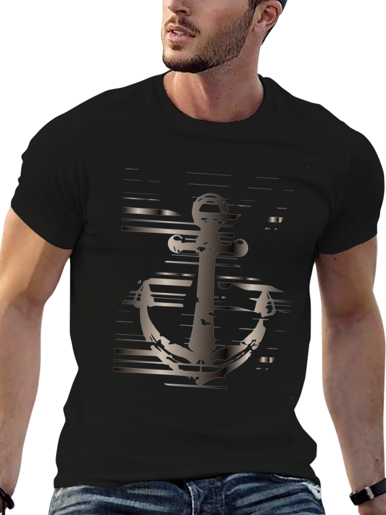 Mens Black Anchor Graphic Tee