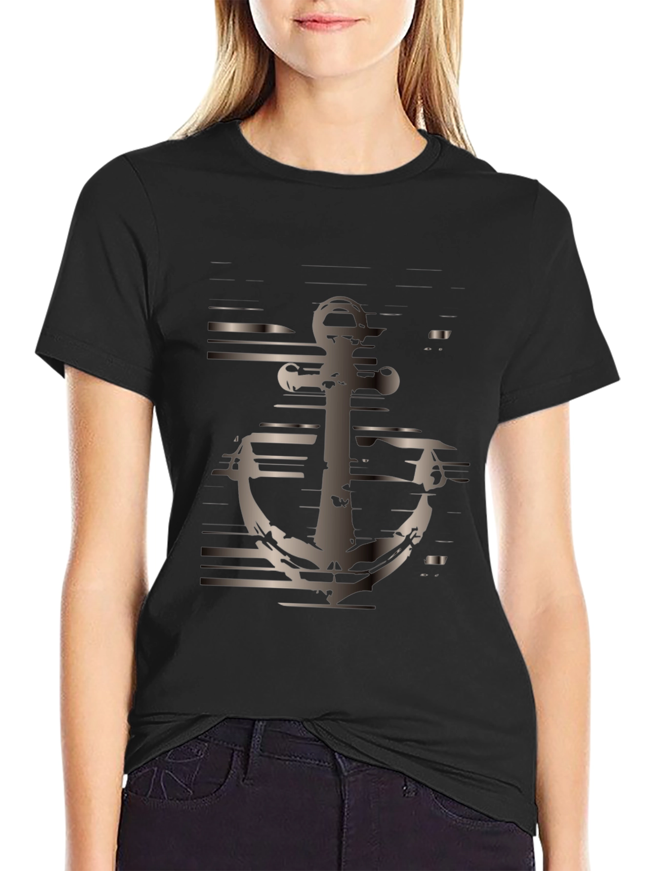 Mens Black Anchor Graphic Tee