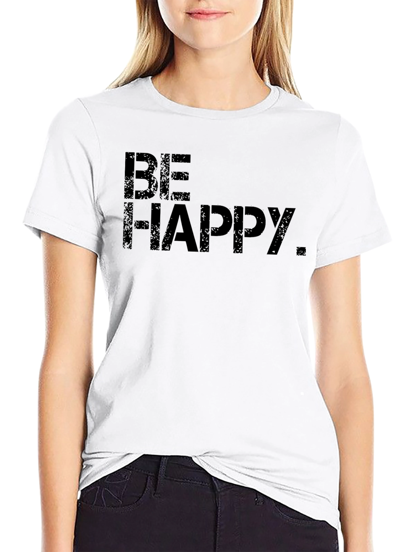Be Happy. Graphic Print Black T-Shirt