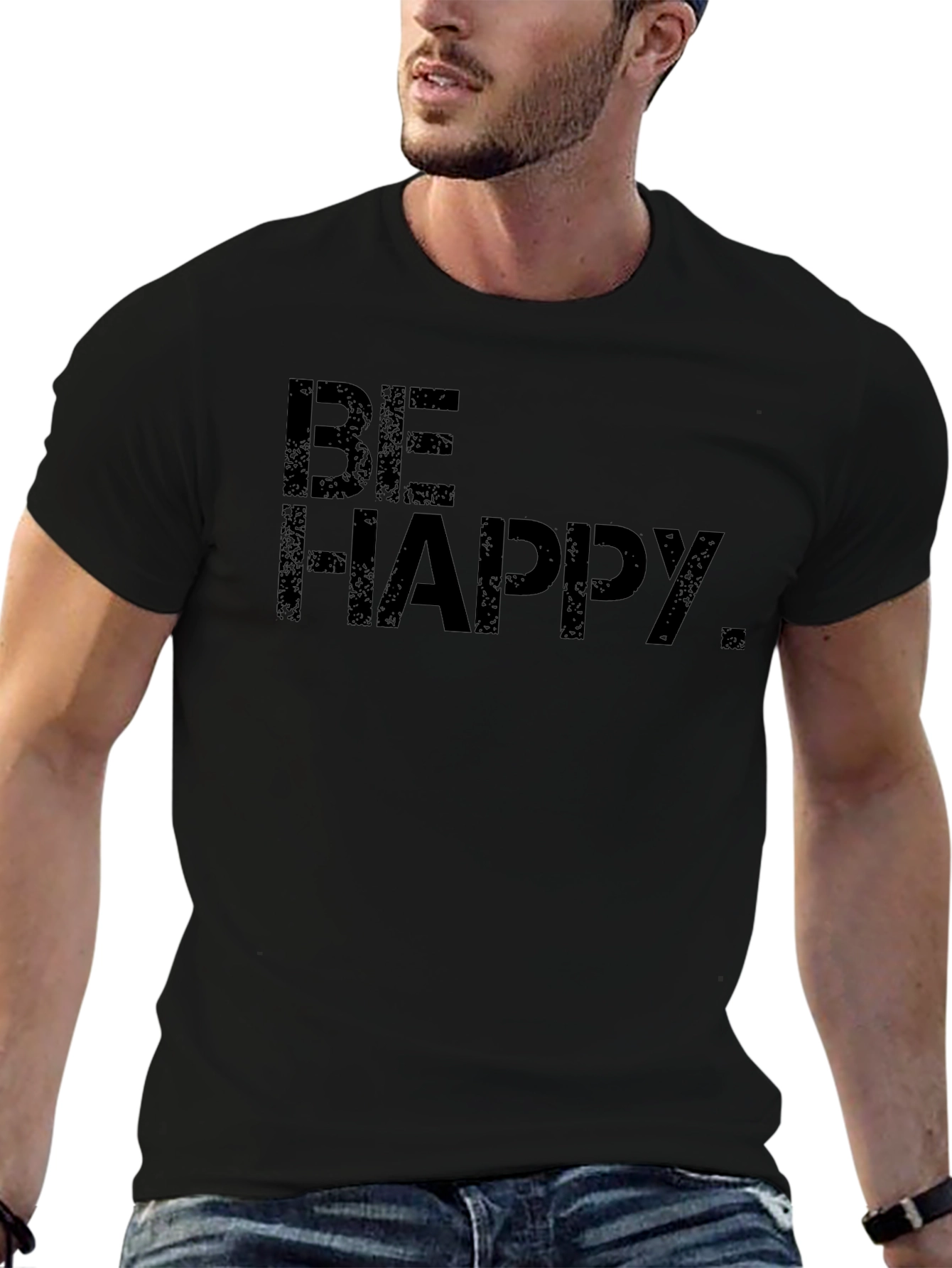 Be Happy. Graphic Print Black T-Shirt
