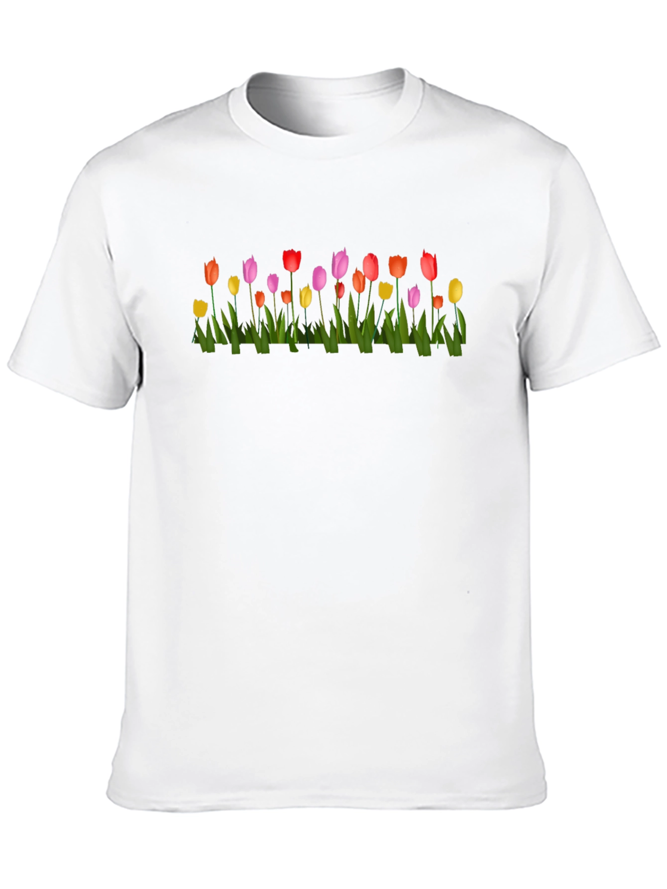 Tulip Garden Print Black Crew Neck T-Shirt