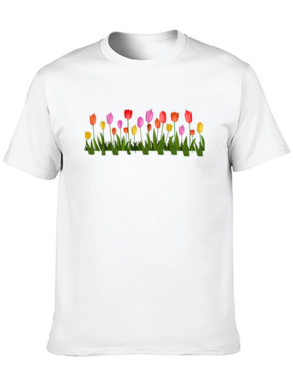 Tulip Garden Print Black Crew Neck T-Shirt